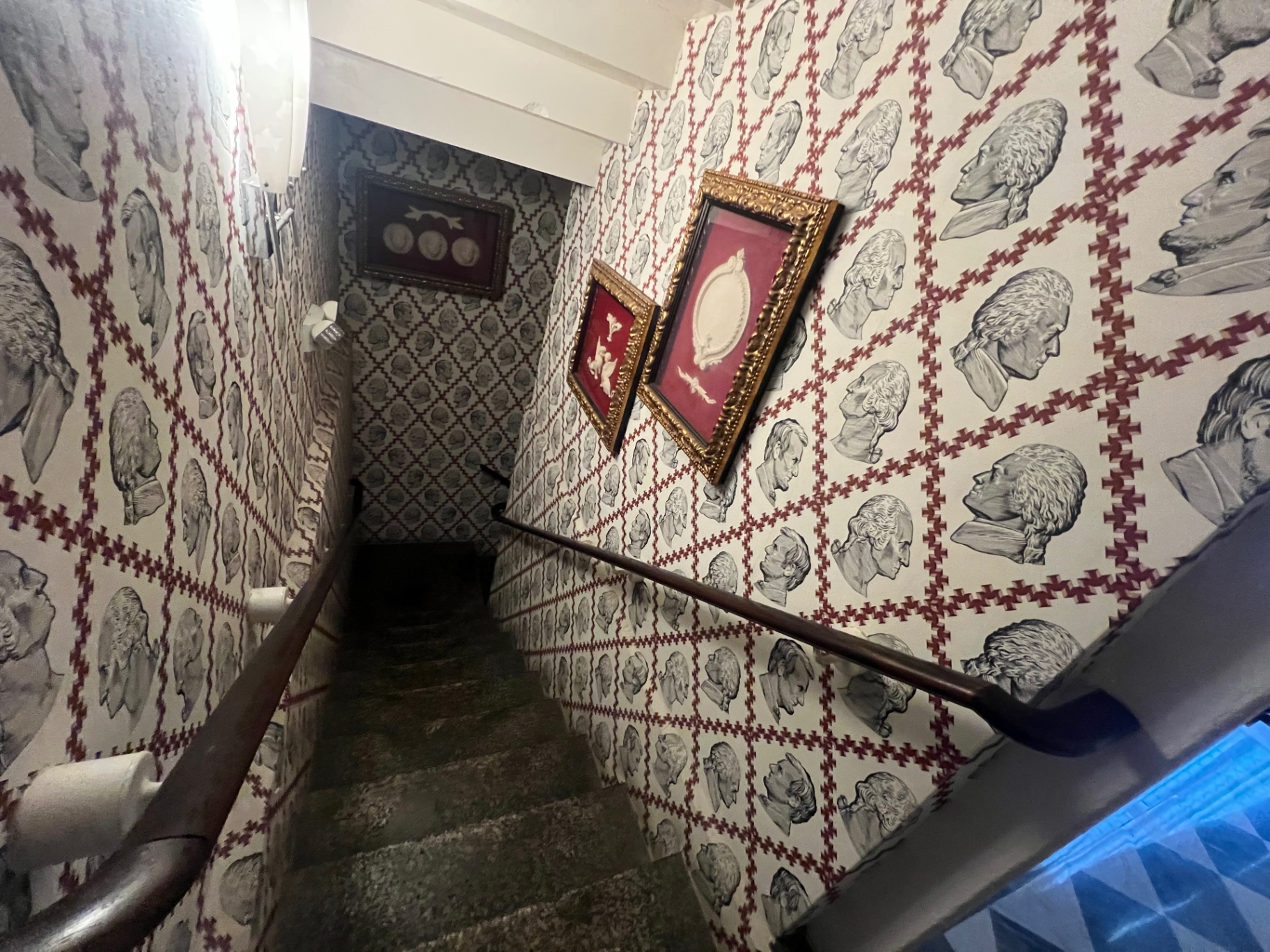 Looking down the historic staircase